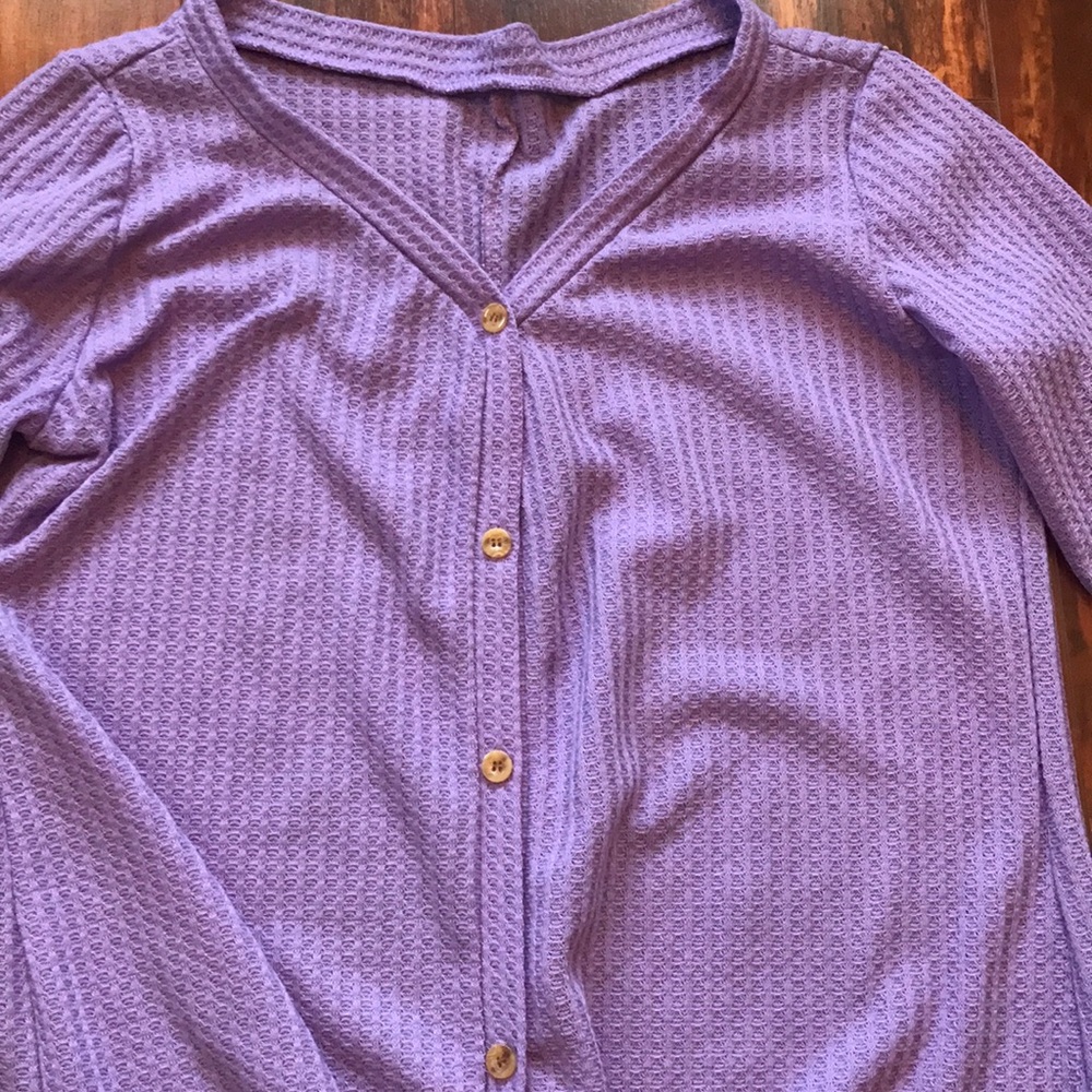 Lilac tie front button down thermal - Picture 3 of 5